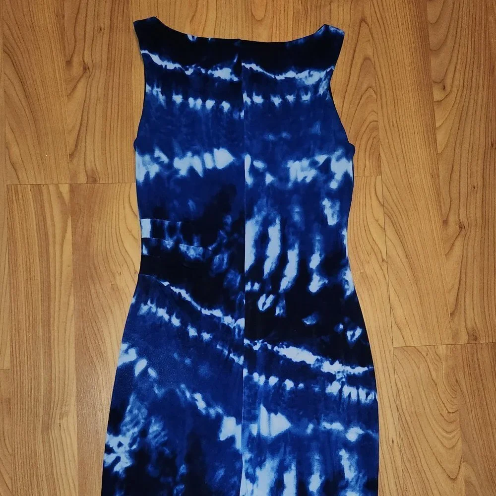 ANNE KLEIN DRESS SIZE 4 STRETCH SLIMMING BLUE AND WHITE SLEEVELESS TIEDYE || EUC - Picture 5 of 11
